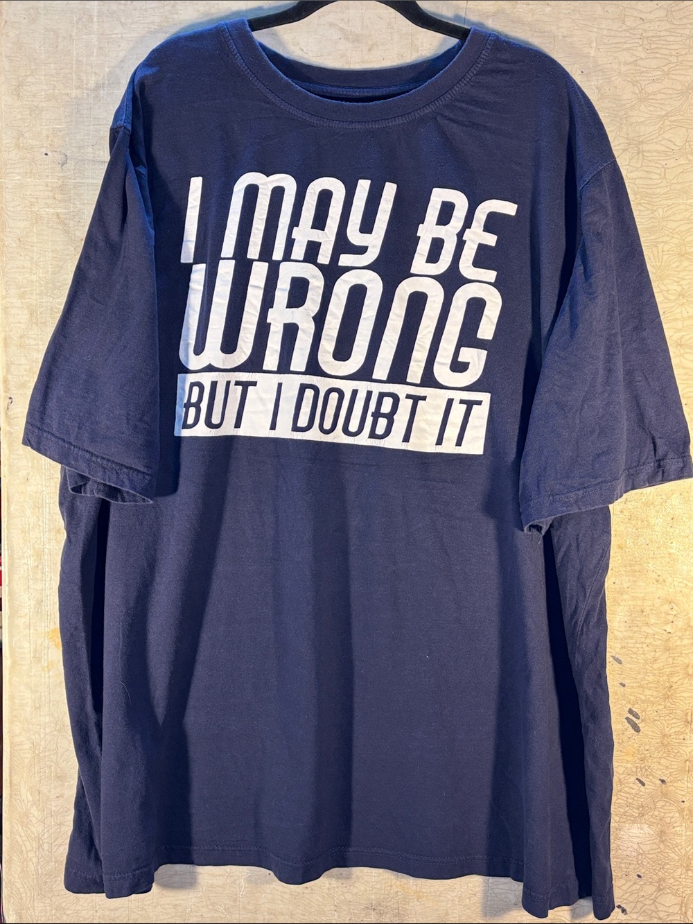 Navy Short-Sleeve Graphic Tee with Bold White Text